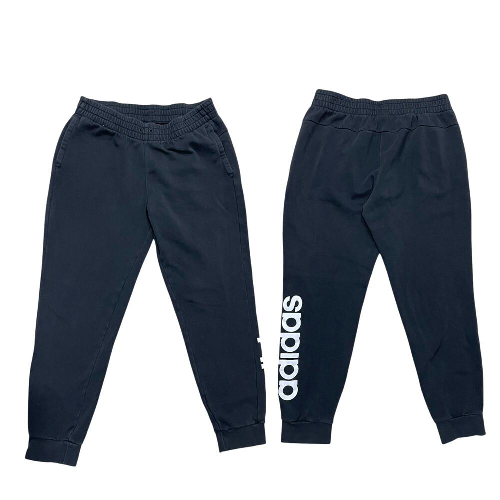 Womens Size L Adidas Spellout Jogger Pants Sweatpants Black White Logo Warmup